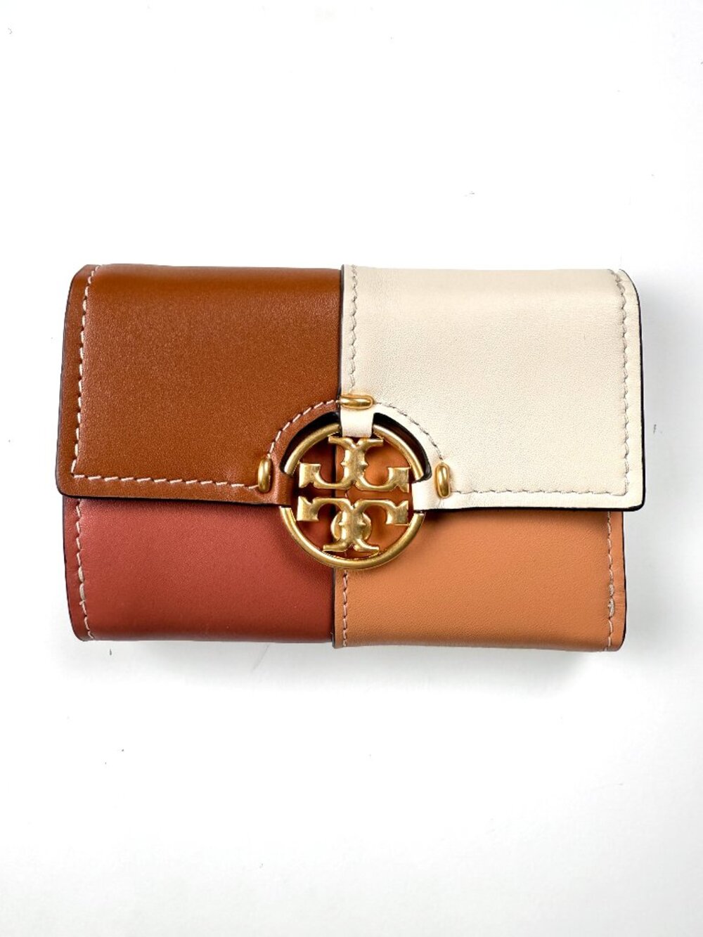NWT Tory Burch Miller Quad Flap Colorblock Medium Flap Trifold Wallet
